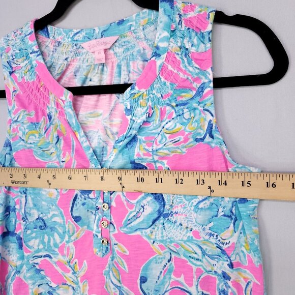 Lilly Pulitzer Tank Top Womens XS Essie Lobsters Beach Colorful Summer Blouse - Picture 9 of 12